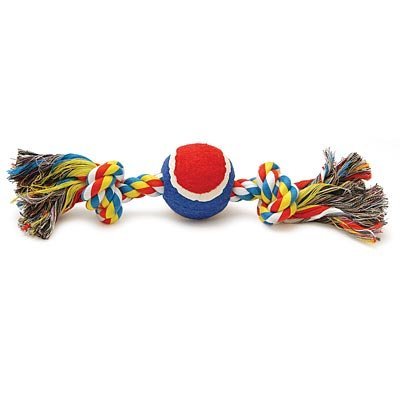 Jeffers Multi-Colored Rope Bone with Ball Dog Toy, 12"L - Image 1