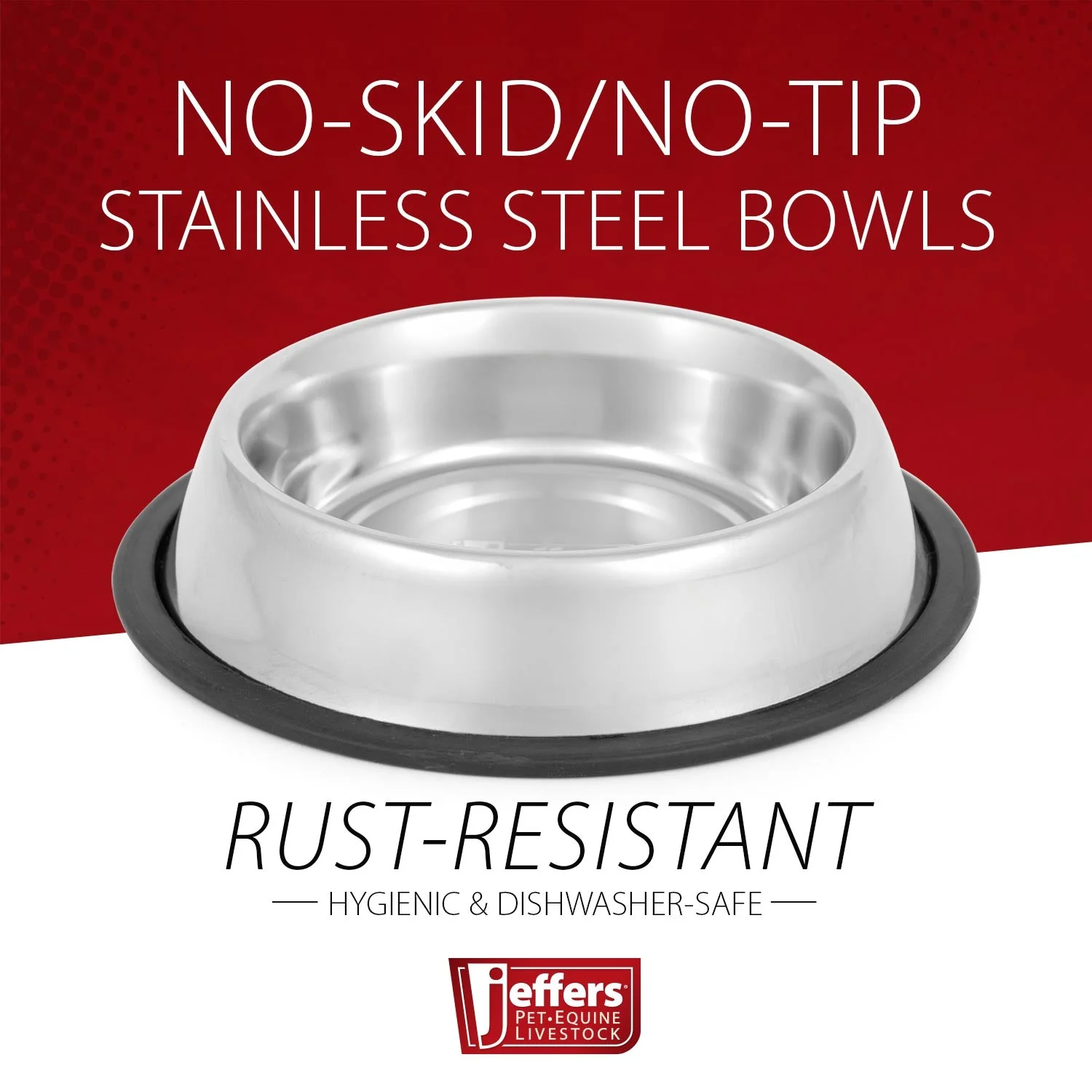 Jeffers No-Skid/No-Tip Stainless Steel Pet Bowls - Image 2