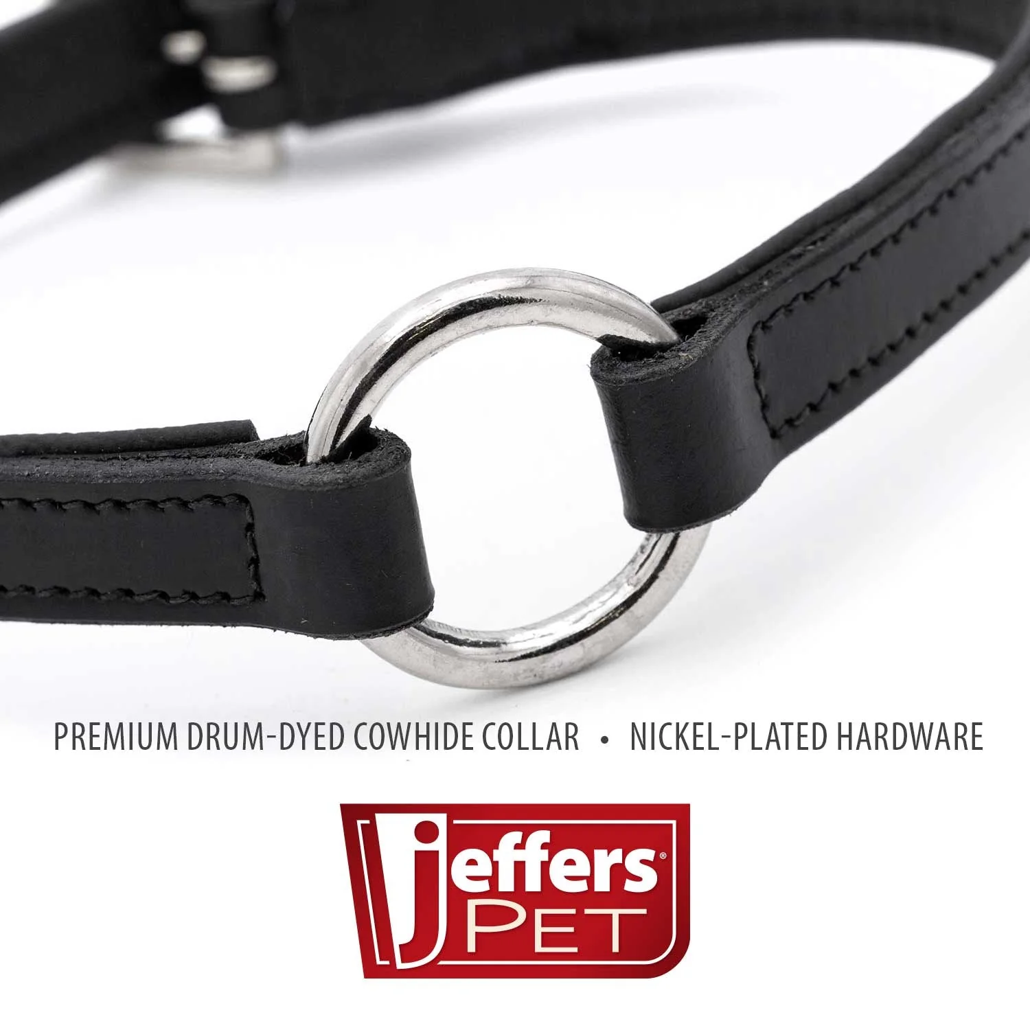 Jeffers Padded Black Leather Dog Collars with O-Ring and Nickel Hardware - Image 2