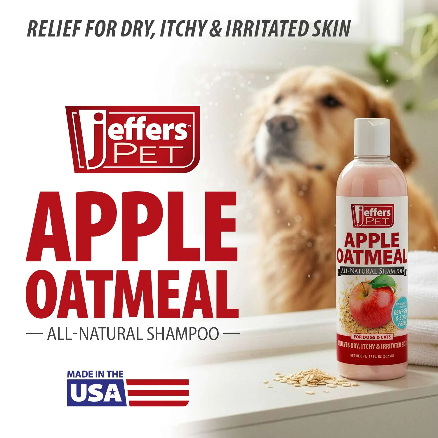 Jeffers Pet Apple Oatmeal All-Natural Hypoallergenic Dry Skin Shampoo for Dogs and Cats - Image 2