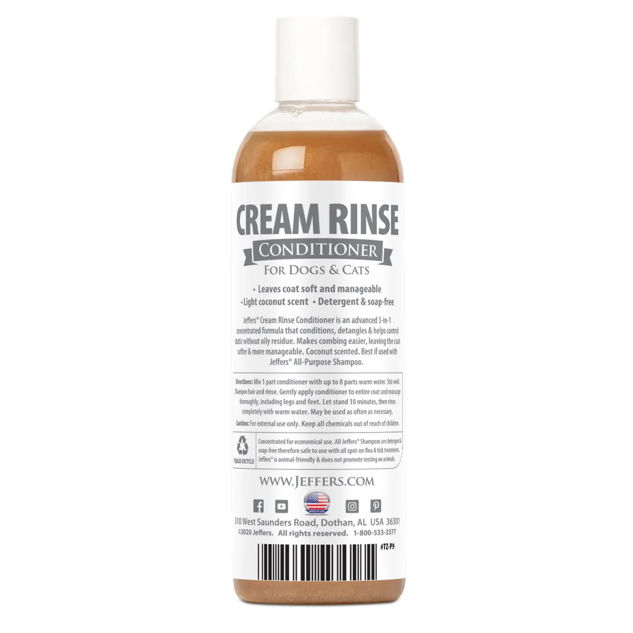 Jeffers Pet Cream Rinse Dog & Cat Conditioner with Coconut Oil - Image 2