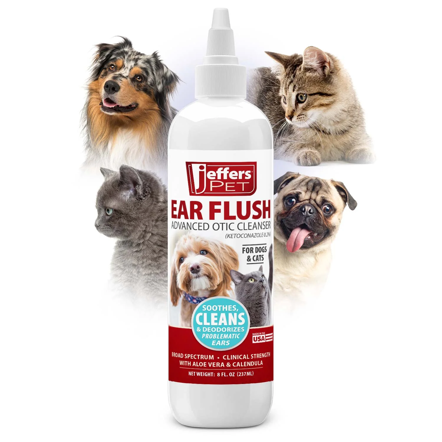 Jeffers Pet Ear Flush Advanced Ear Cleanser with Ketoconazole for Dogs & Cats - Image 1