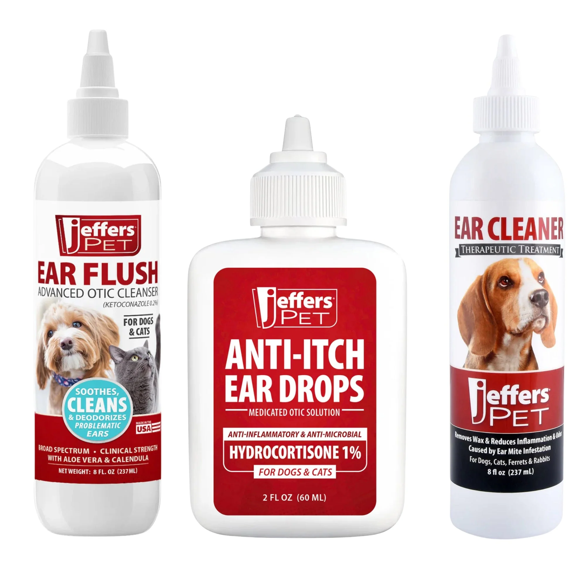 Jeffers Pet Ear Care Bundle, Ear Cleaner, Ear Drops & Ear Flush for Dogs & Cats, 3 Pack - Image 1