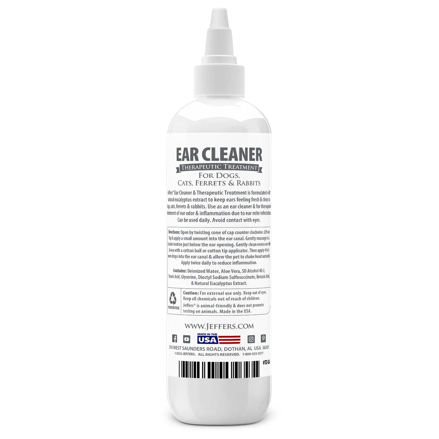 Jeffers Pet Ear Cleaner Solution for Dogs, Cats, Ferrets & Rabbits – Soothes, Cleans, and Deodorizes with Aloe Vera & Eucalyptus - Image 2
