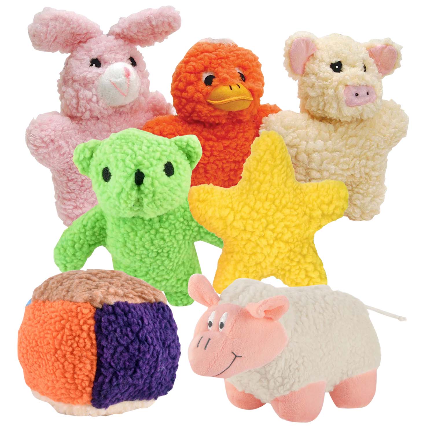 Jeffers Plush Fleece Toys Share the Love Squeaker Dog Toys, 7 Piece Kit - Image 1