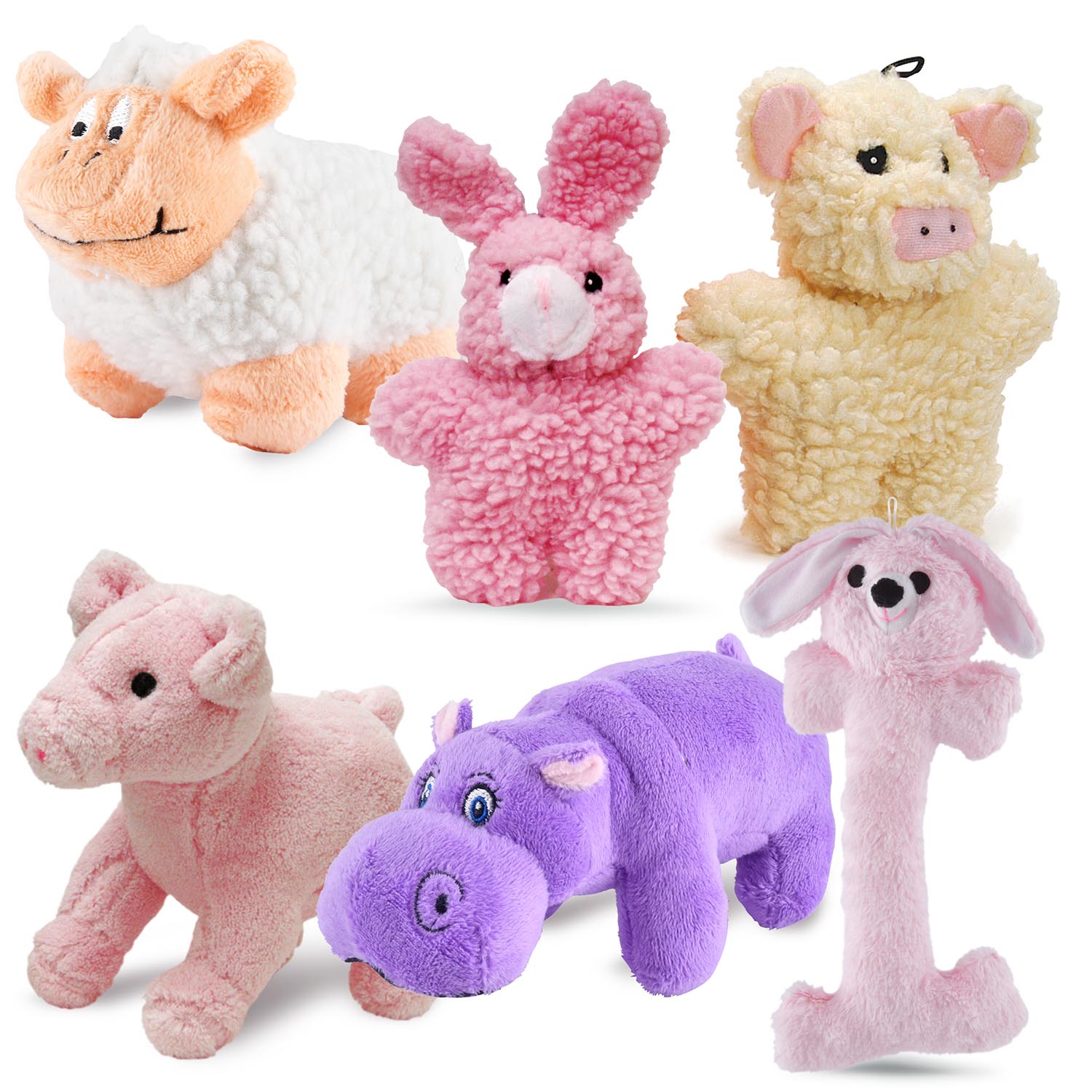 Jeffers Plush Pretty Pink Share the Love Squeaker Dog Toys, 6 Piece Kit - Image 1