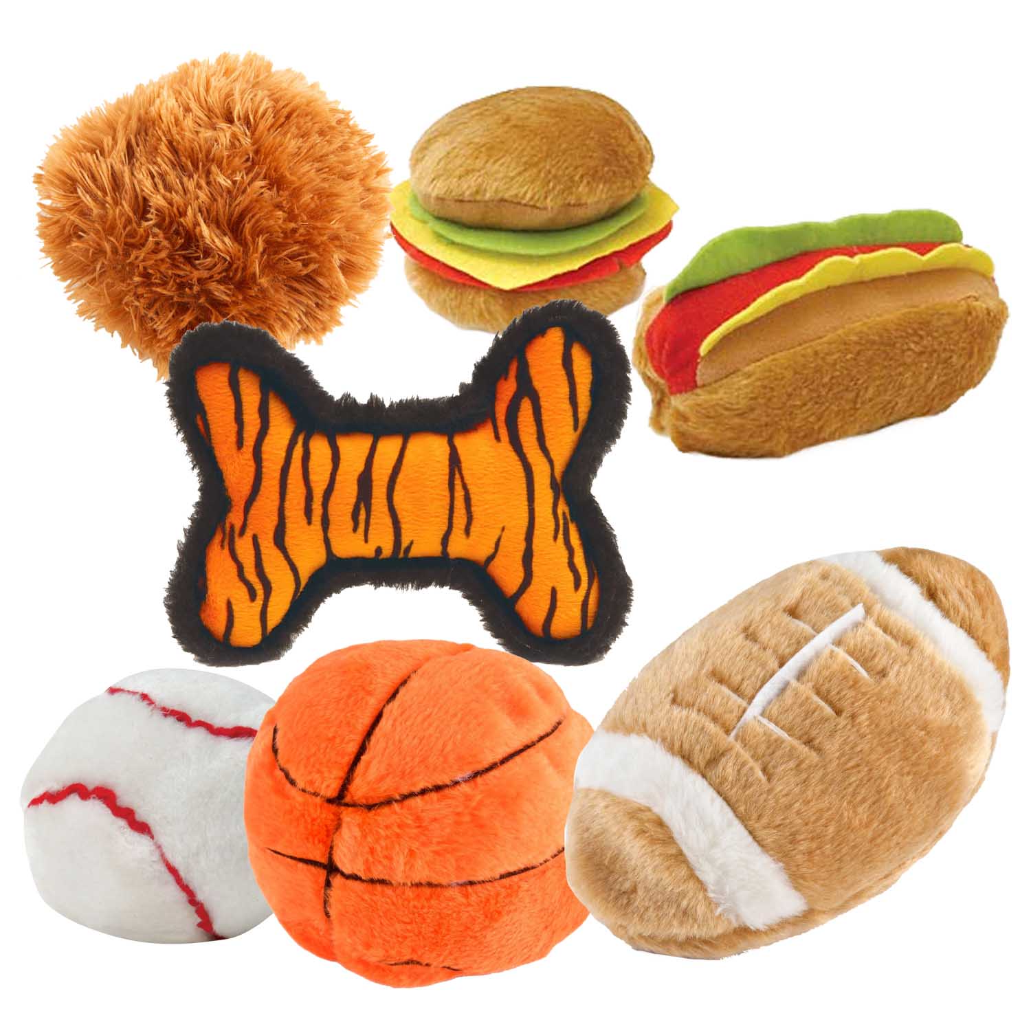 Jeffers Plush Shapes Share the Love Squeaker Dog Toys, 7 Piece Kit - Image 1