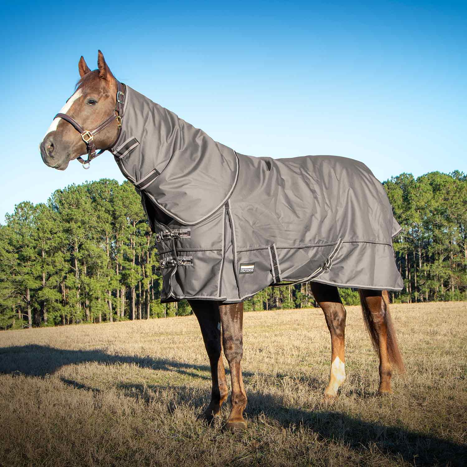 Jeffers Poplar Head "Defense" 1680 Denier Turnout Blanket with Detachable Neck, 240 Gram, Plymouth Brown - Image 1