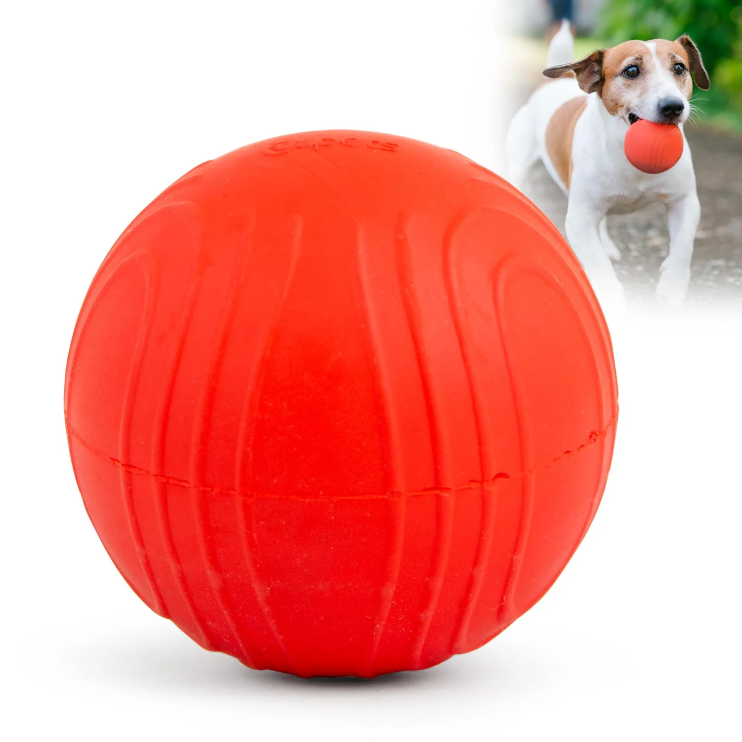 Jeffers Red Bouncing Ball with Waves Natural Rubber Dental Dog Chew Toy for Energetic Play - Image 1