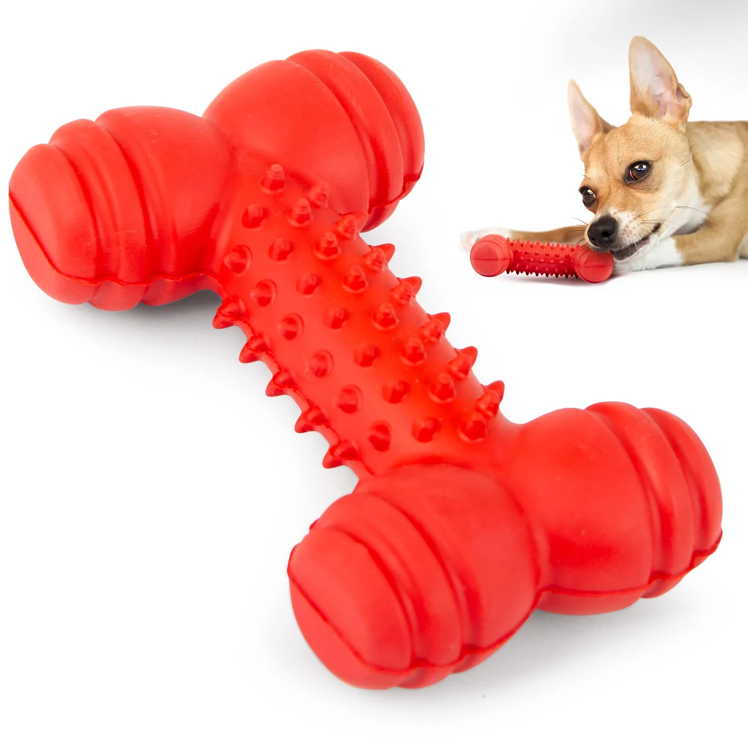Jeffers Red Dental Bone Natural Rubber Dog Chew Toy for Healthy Teeth and Gums - Image 1