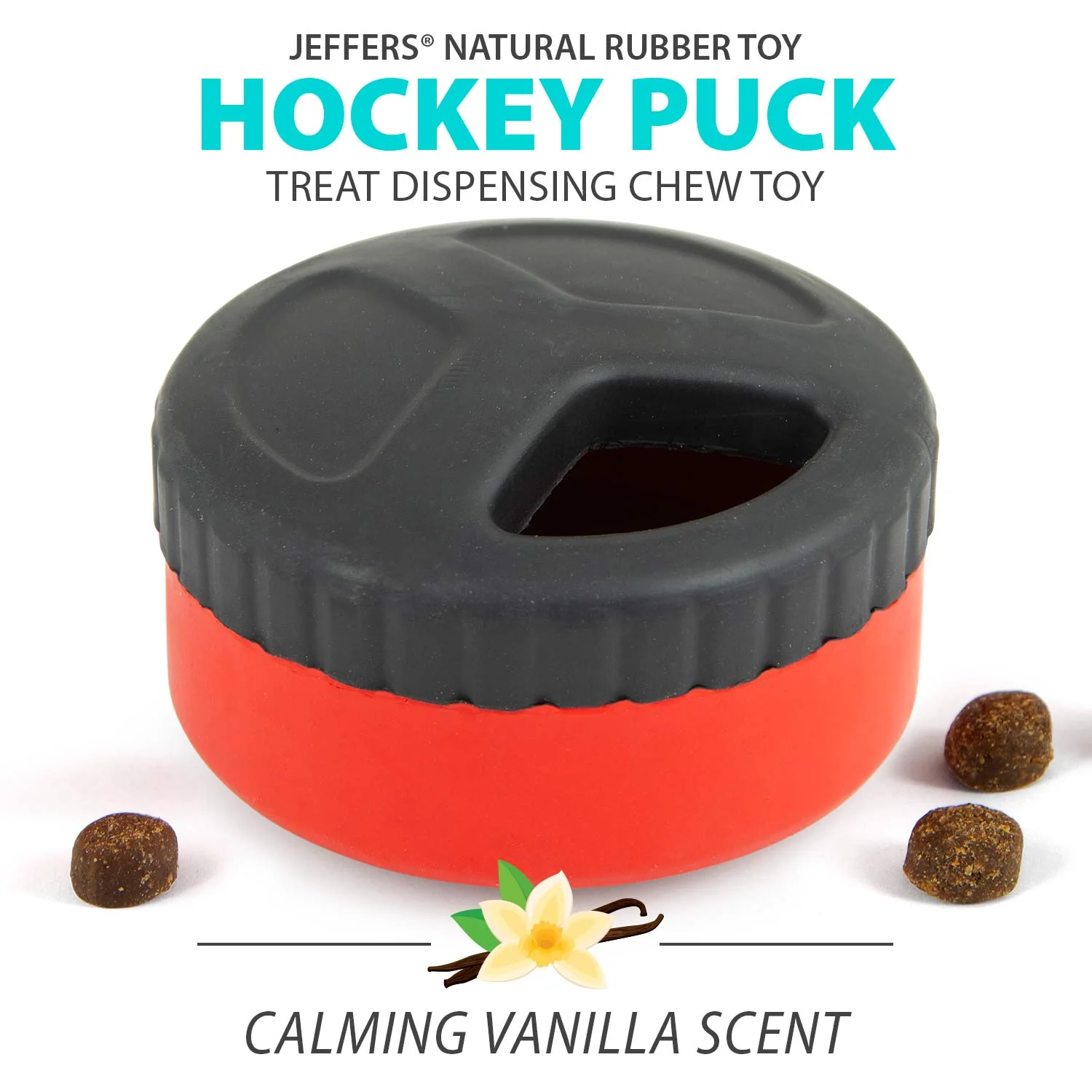Jeffers Red Hockey Puck Natural Rubber Treat Dispensing Dental Dog Chew Toy - Image 3