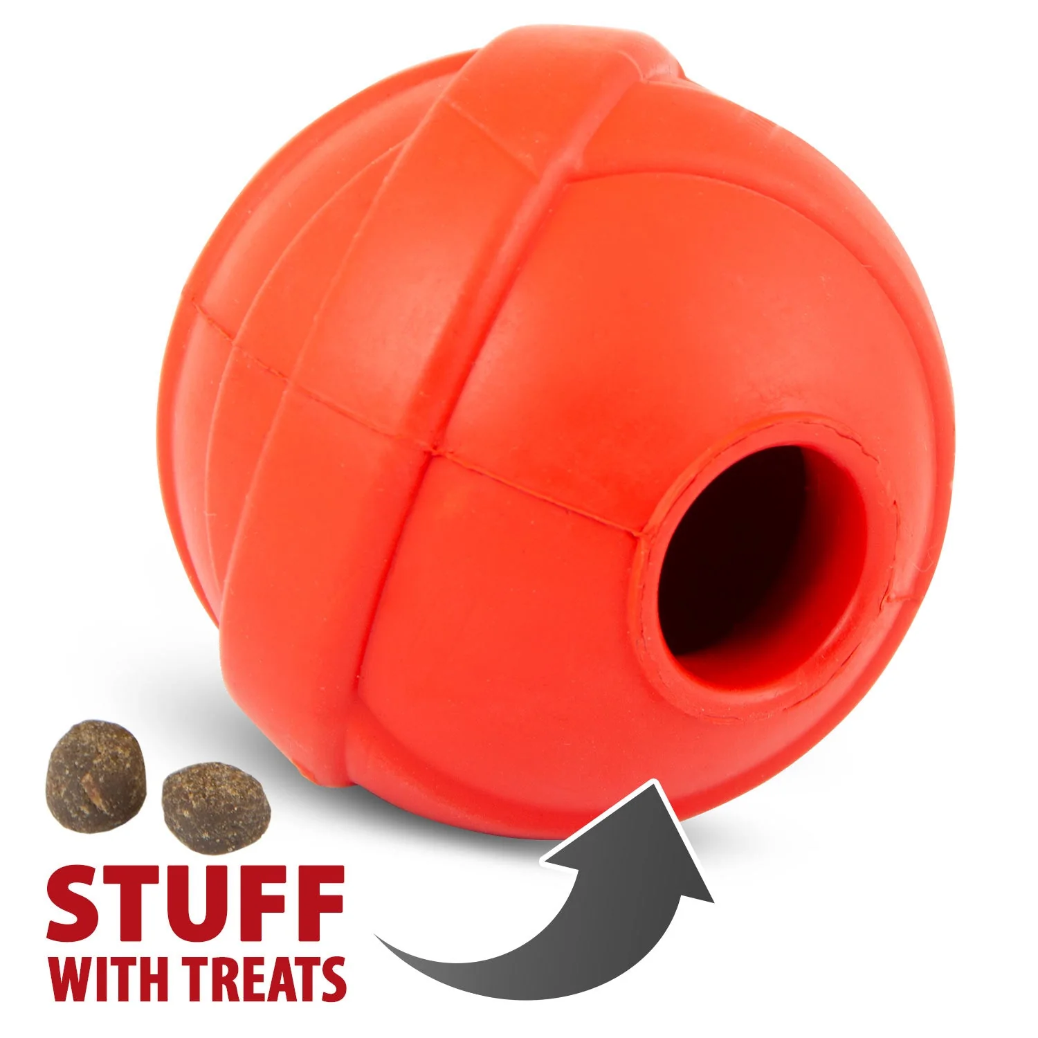 Jeffers Red Orbits Ball Natural Rubber Dental Treat Dispensing Dog Chew Toy - Image 1
