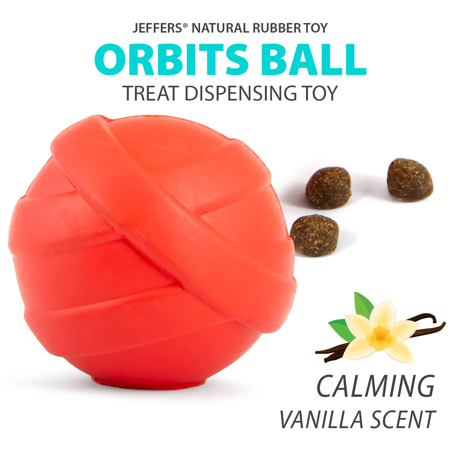 Jeffers Red Orbits Ball Natural Rubber Dental Treat Dispensing Dog Chew Toy - Image 2