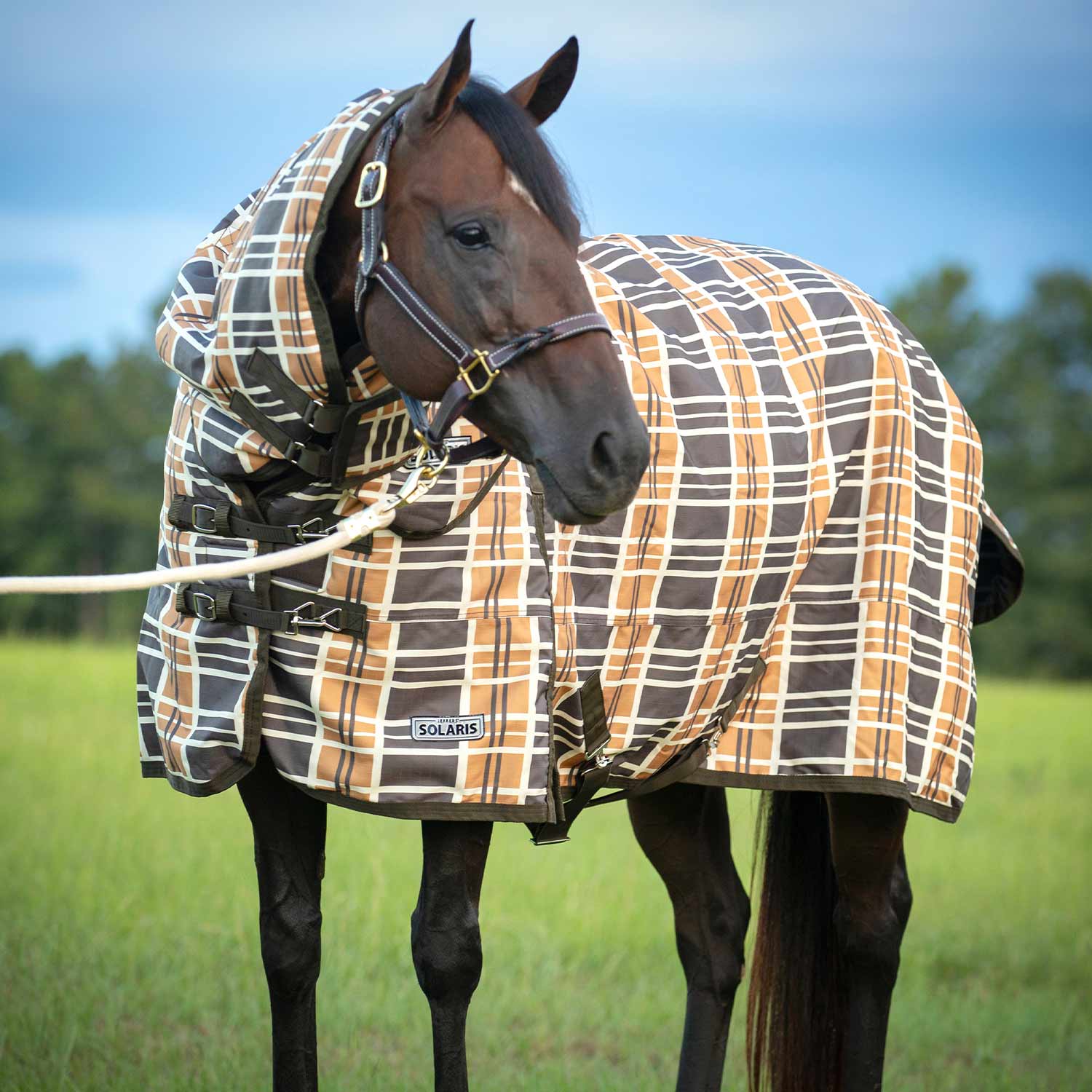Jeffers Solaris Horse Turnout Blanket with Neck Rug, 1200D, Medium Weight 240g Fill, Brown & Cream Plaid - Image 1