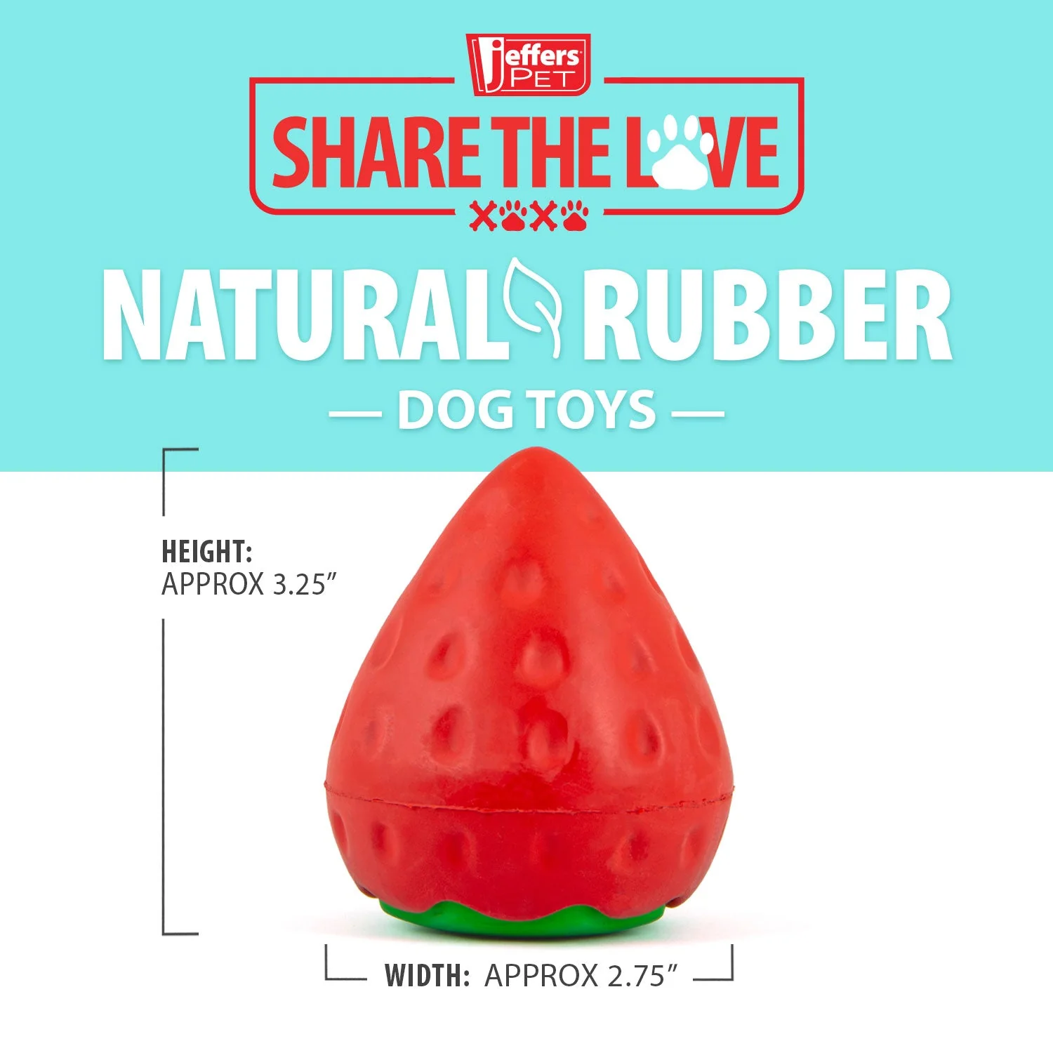 Jeffers Squeaky Strawberry Natural Rubber Dog Dental Chew Toy with Squeaker & Vanilla Scent for Medium Chewers - Image 3