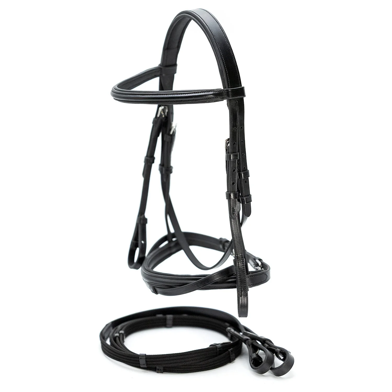 Jeffers Uniquely English "Windsor" Leather Dressage Bridle With Web Reins for Horses - Image 2