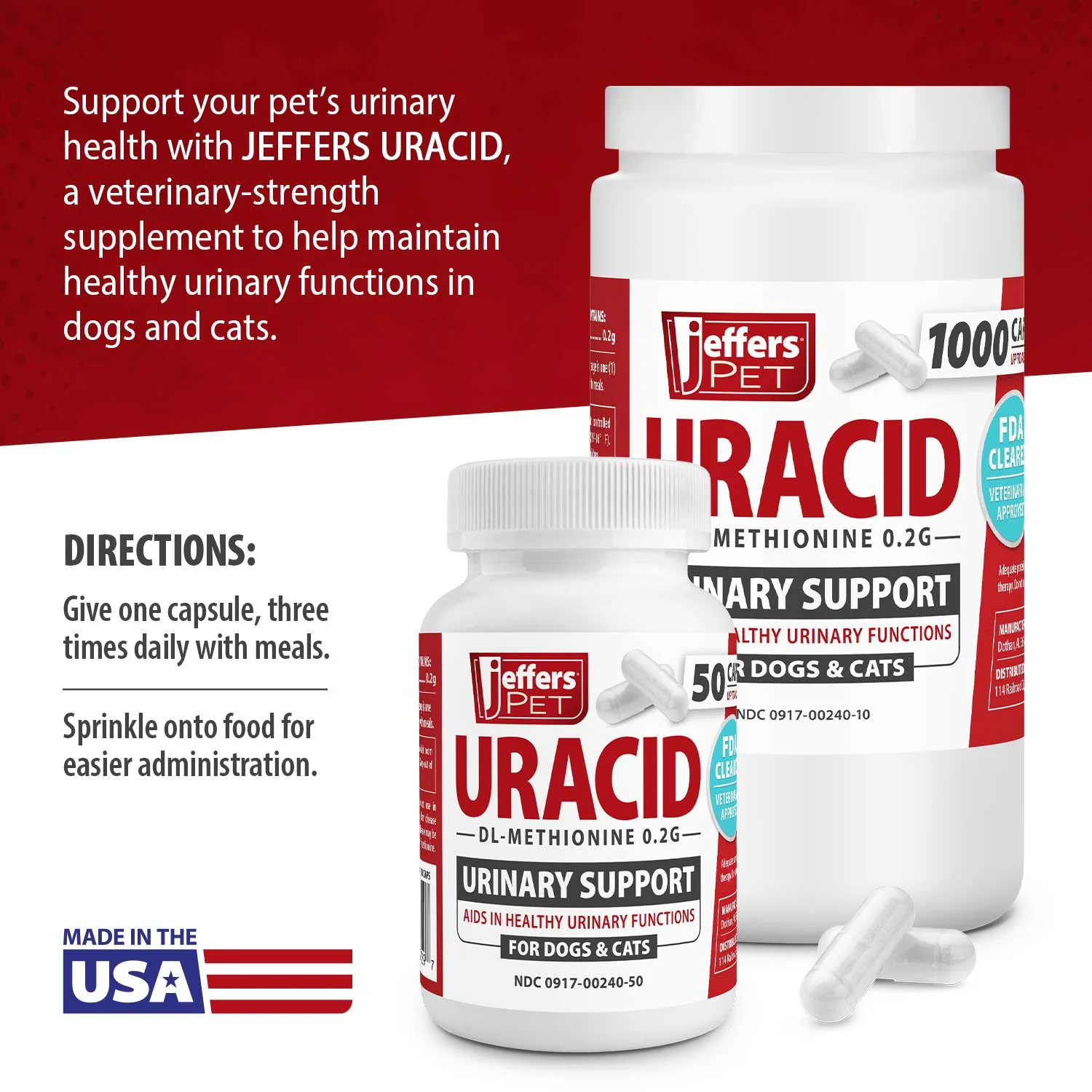 Jeffers Uracid DL-Methionine 0.2g Capsules for Dogs & Cats – Supports Urinary Tract, Reduces Urine Odor, Prevents Stones - Image 3