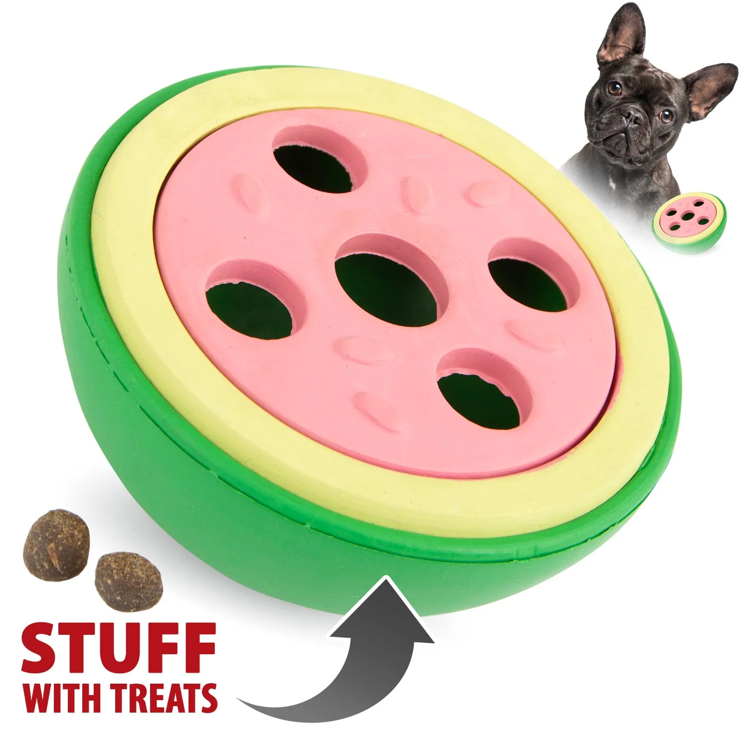 Jeffers Watermelon Natural Rubber Treat Dispensing Dog Dental Chew Toy with Vanilla Scent - Image 1