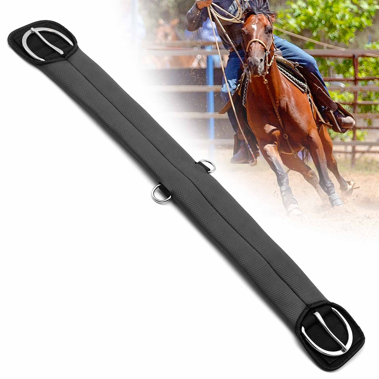 Jeffers Western PVC Sleeve Straight Cinch with Stainless Steel Hardware, Black - Image 1