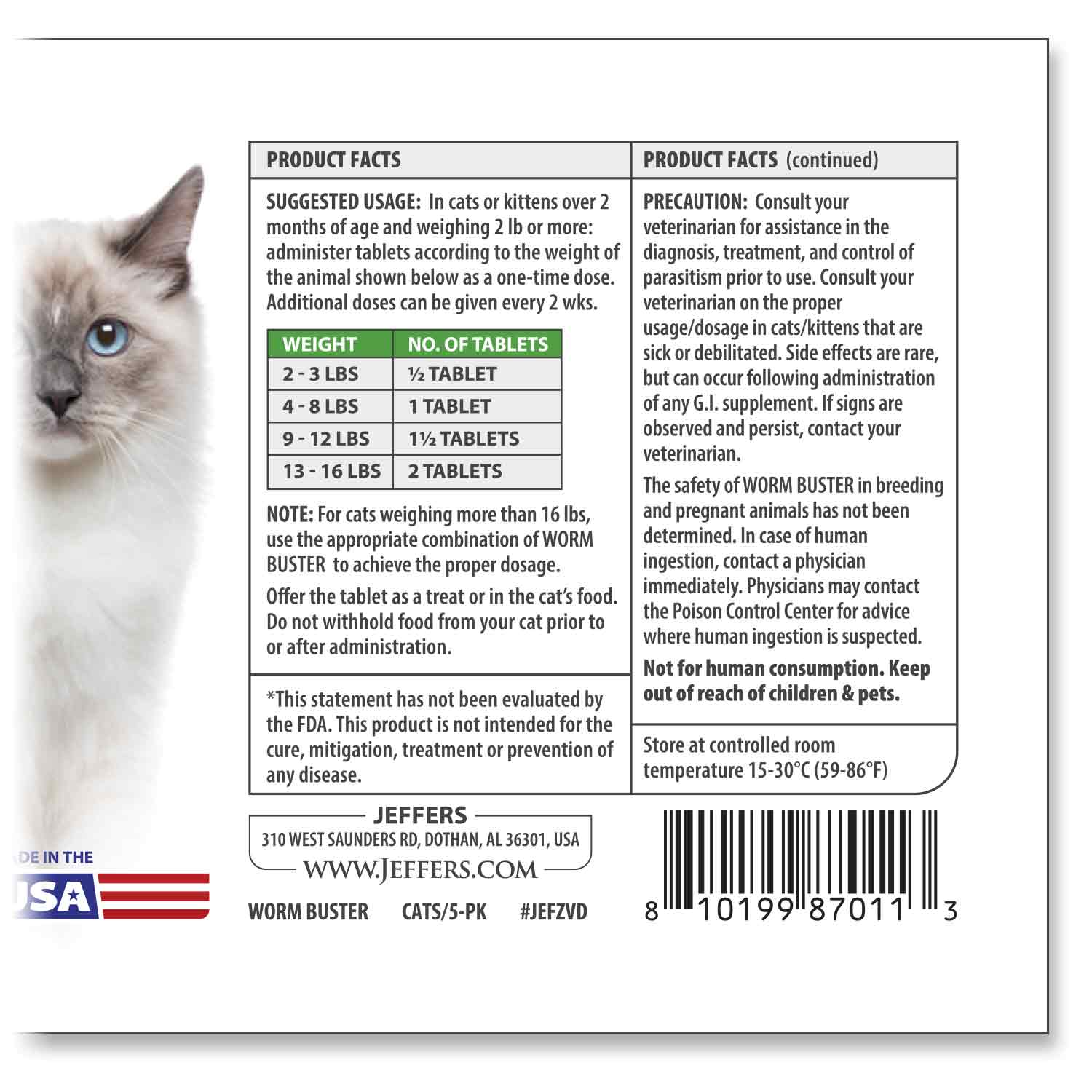 Jeffers WORM BUSTER Cat Dewormer Flavored Tablets with Praziquantel & Pyrantel - Image 3