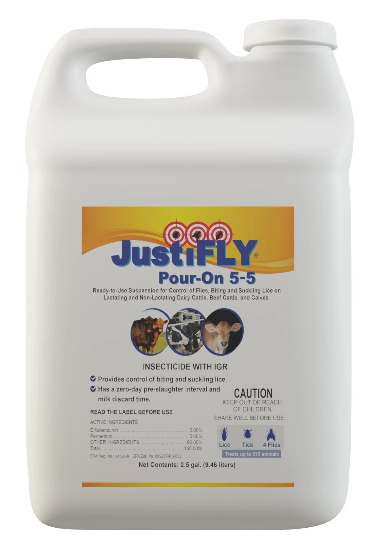 JustiFly Pour-On 5/5 Suspension for Cattle – Ready-to-Use Pour-On Parasite Control - Image 1