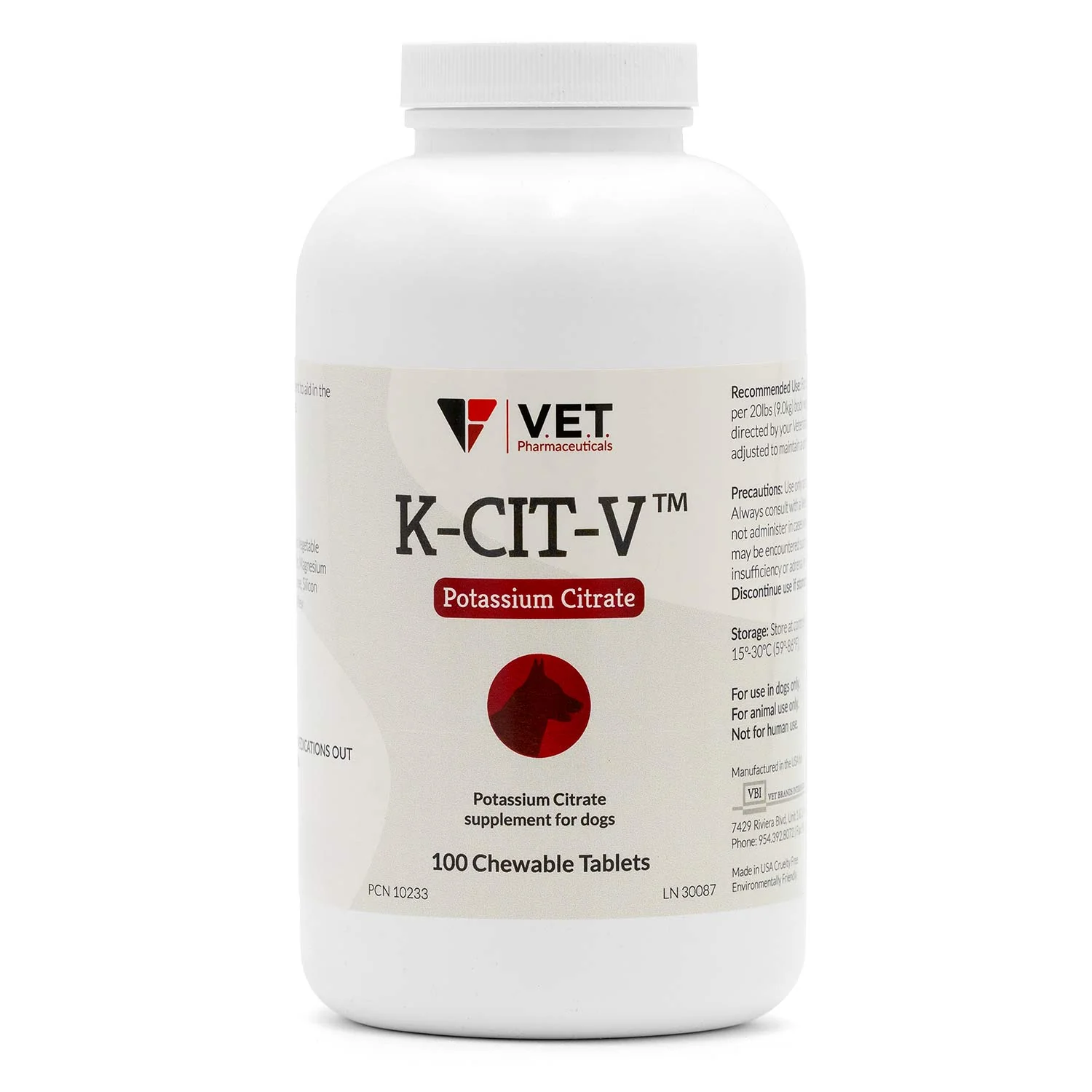 K-CIT-V Potassium Citrate for Dogs, 100 Chewable Tablets - Image 1