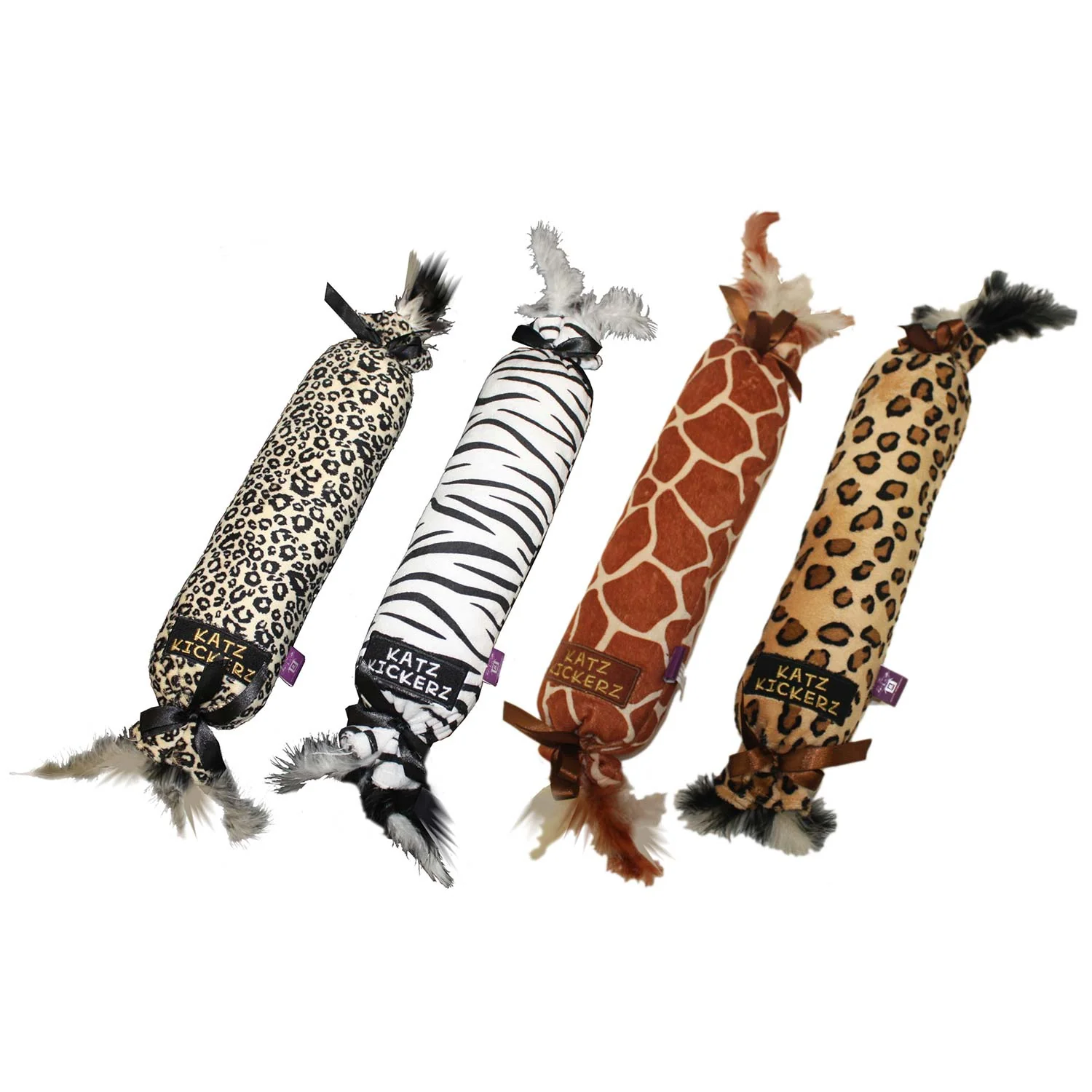 Katz Kuddlerz Safari Cat Toy – 17" Plush Catnip Toy with Feathers & Crinkle (Assorted Prints, 1 Count) - Image 1