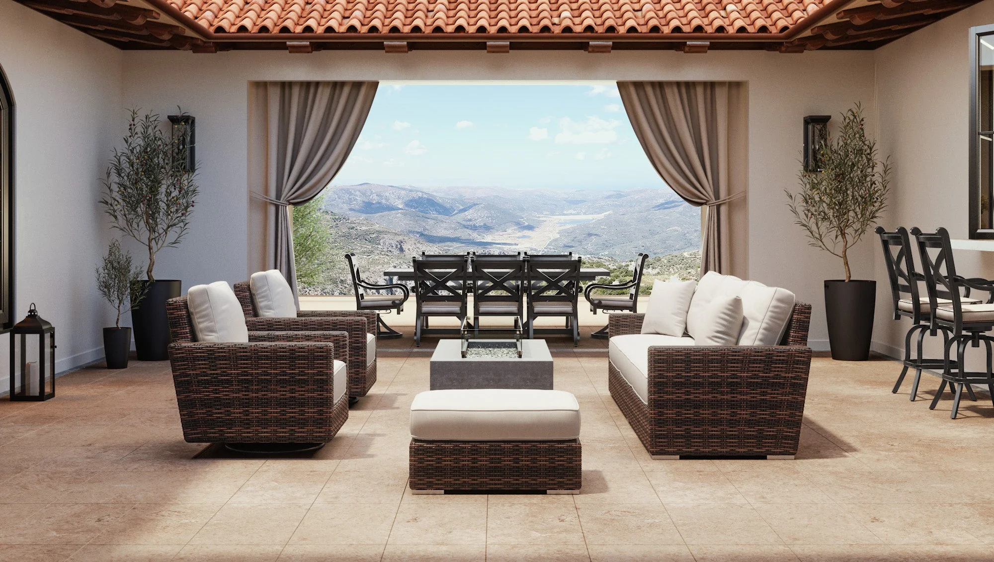 Montecito Ottoman in Canvas Flax w/ Self Welt - Image 3