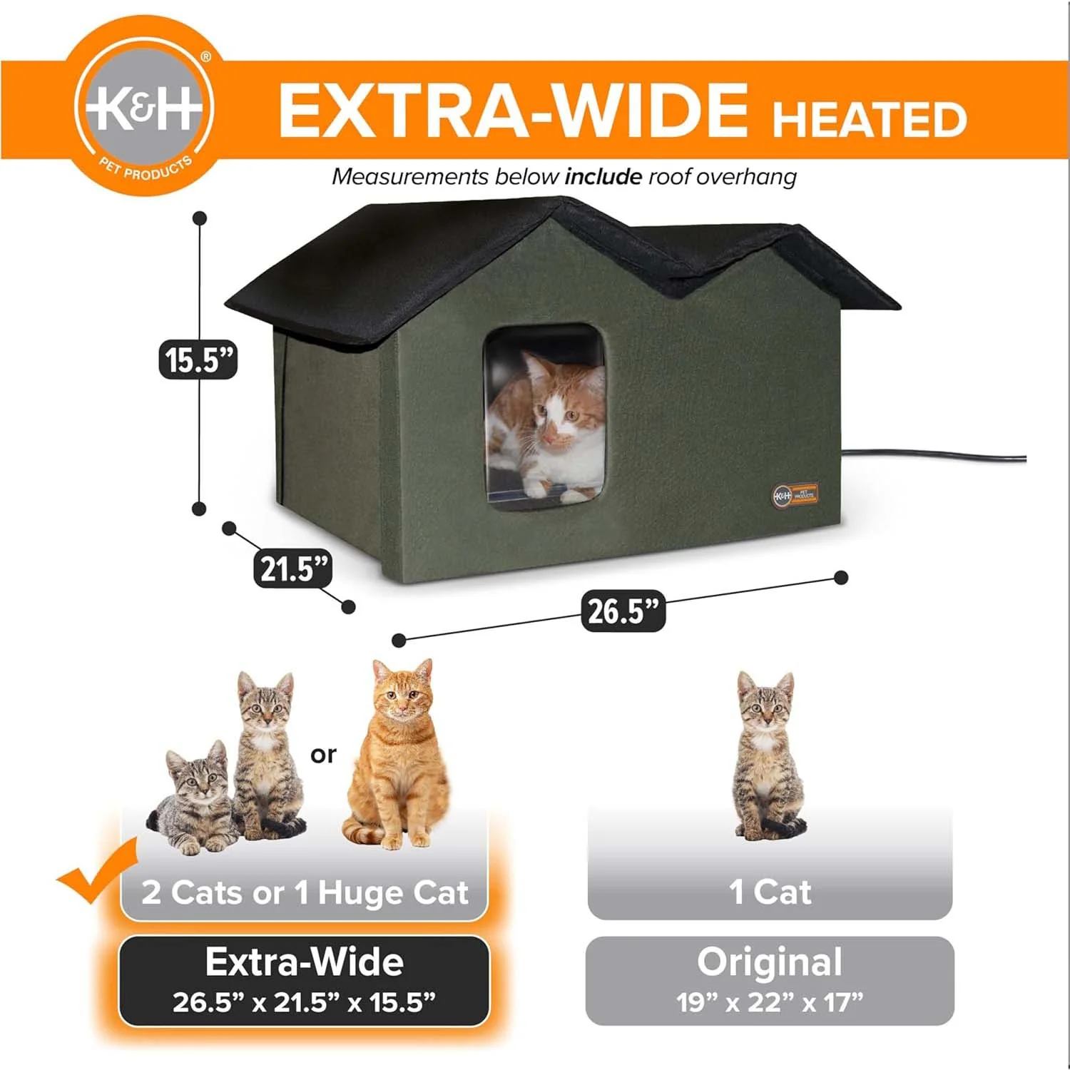 K&H Extra Wide Heated Outdoor Cat House – Insulated Kitty Shelter with Removable Heated Pad for Multiple Cats - Image 3