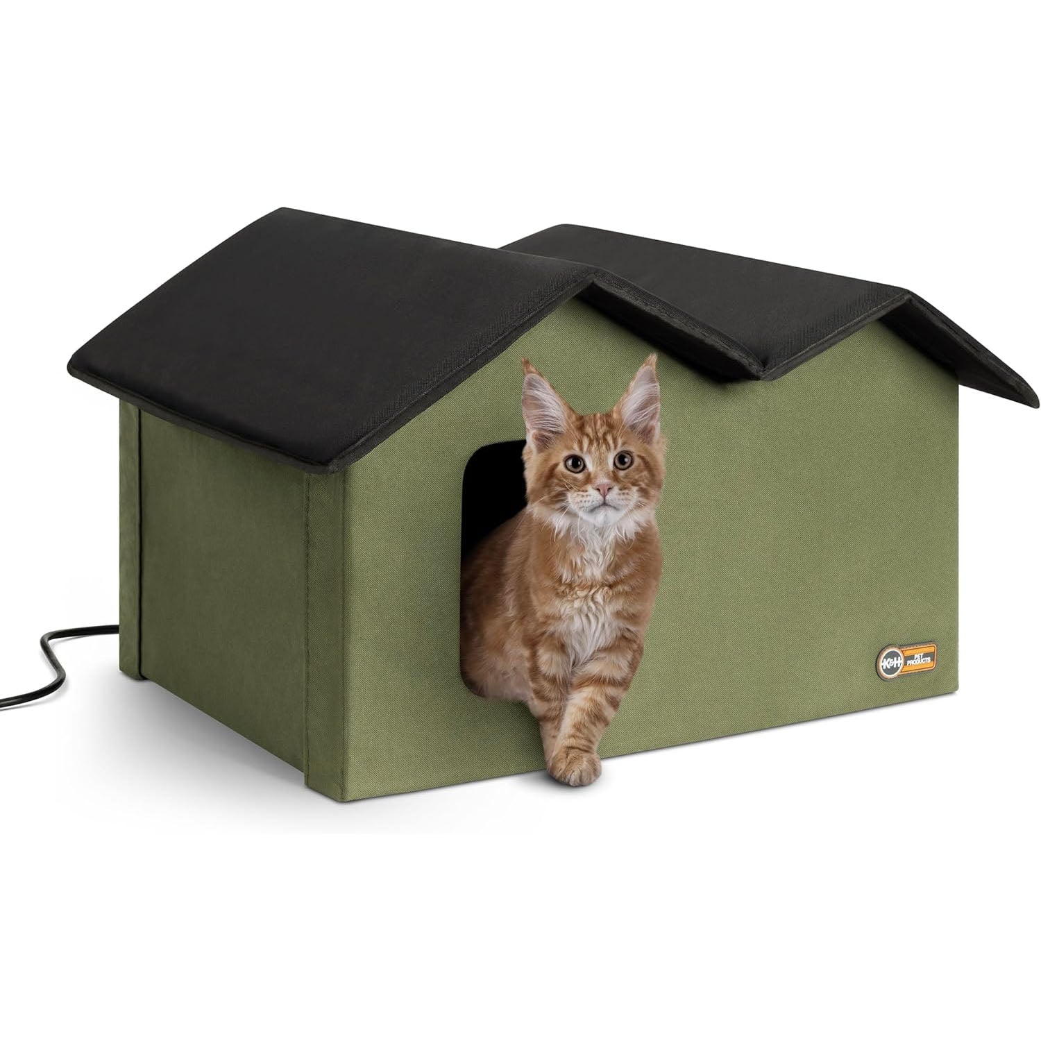 K&H Extra Wide Heated Outdoor Cat House – Insulated Kitty Shelter with Removable Heated Pad for Multiple Cats