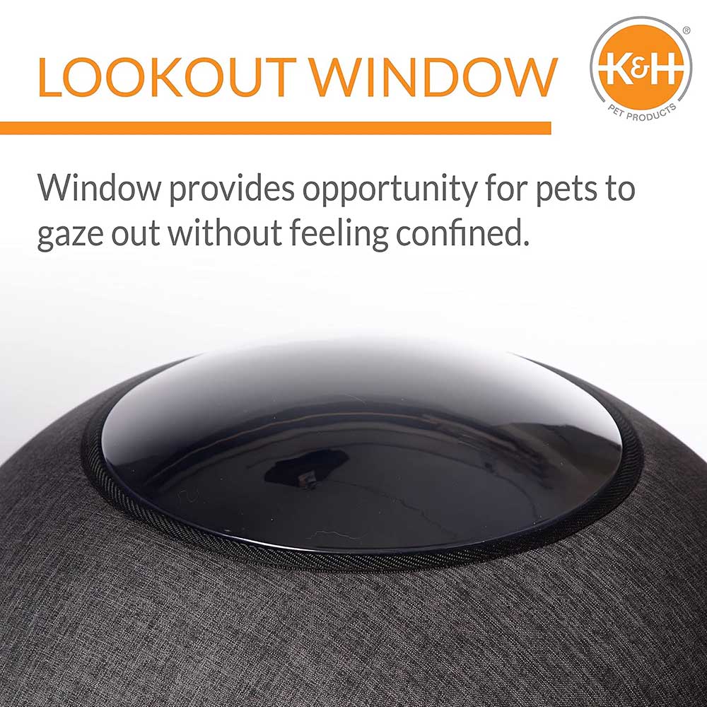 K&H Thermo-Lookout Pod Heated Cat Bed – Indoor Heated Cat Cave with Window, Removable Cushion, Cozy & Energy-Efficient - Image 3