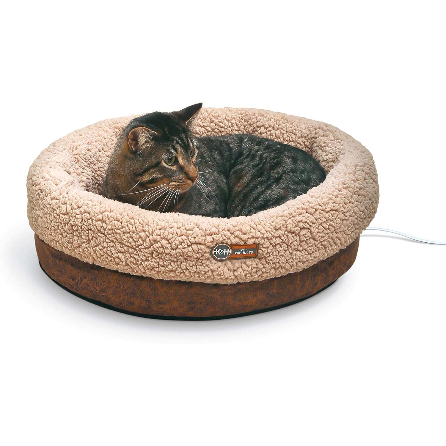K&H Thermo-Snuggle Cup Bomber Heated Cat Bed – Plush, Indoor, Removable Heater, Machine Washable, Cozy Nesting Bed