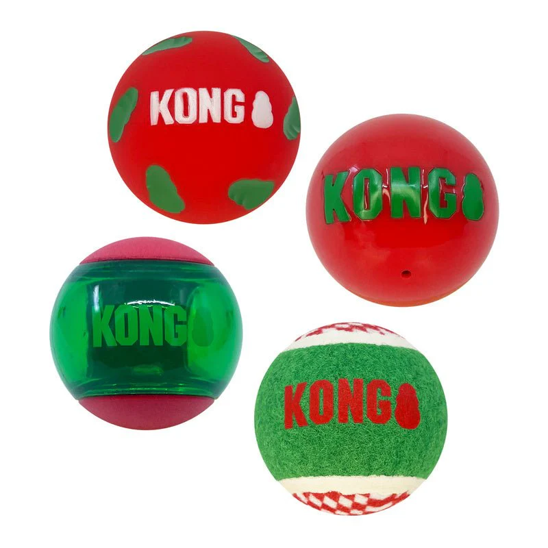 KONG Holiday Occasions Tennis Balls for Dogs, Medium, 4 Pack - Image 1