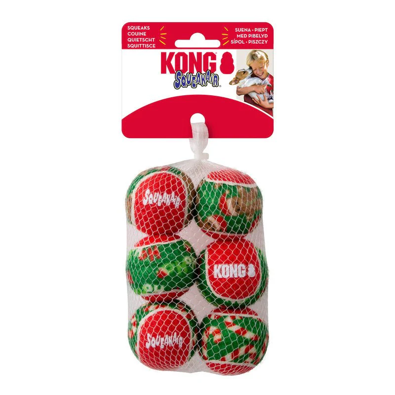 KONG Holiday SqueakAir® Balls, 6 Pack – Festive Dog Tennis Balls for Fetch & Interactive Play, Gentle on Teeth - Image 1