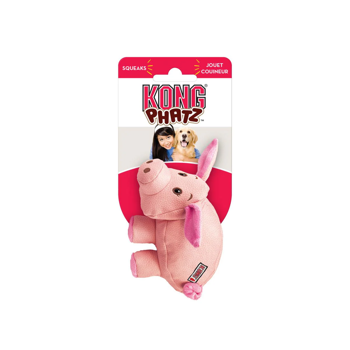KONG Phatz Pig Plush Dog Toy with Low-Tone Squeaker - Image 2