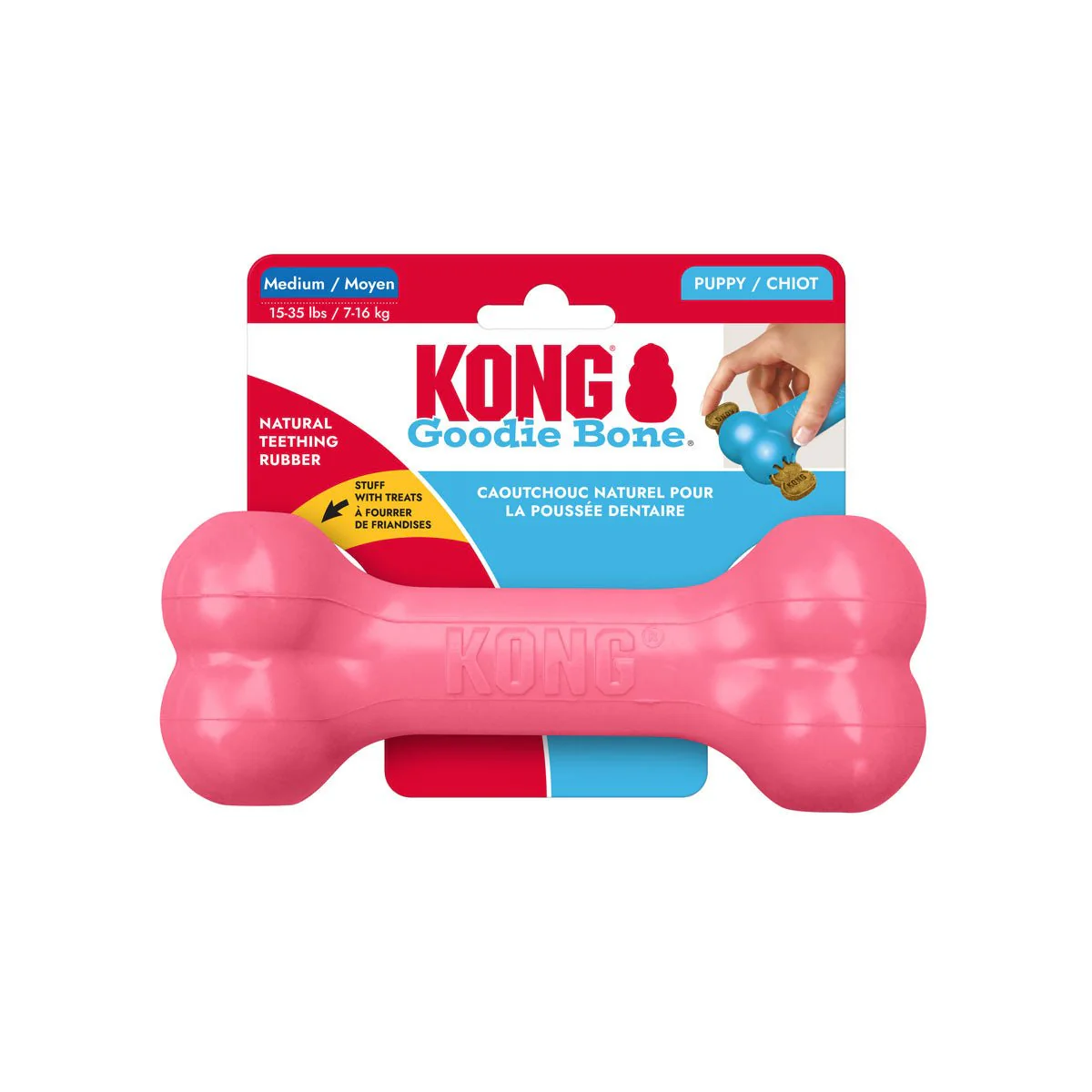 KONG Puppy Goodie Bone Treat Dispensing Dog Chew Toy – Soft Rubber Teething Toy for Puppies - Image 1
