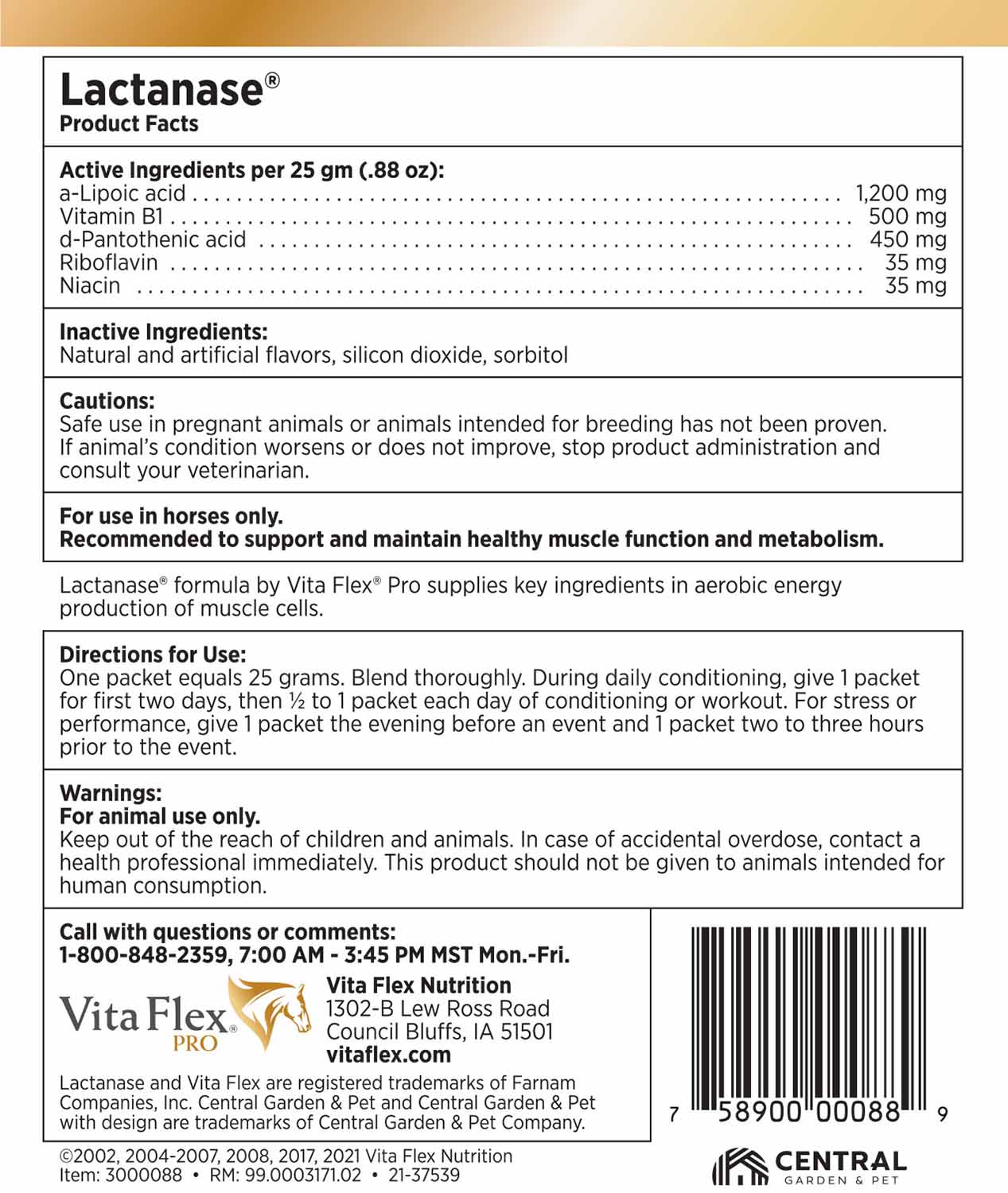 Vita Flex Pro Lactanase Pre-Performance Horse Supplement, Single Serve Packet - Image 2