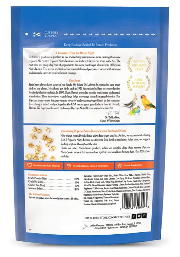 Lafeber® Popcorn Nutri-Berries® Treats for Cockatiels & Parrots, 4 oz - Image 2