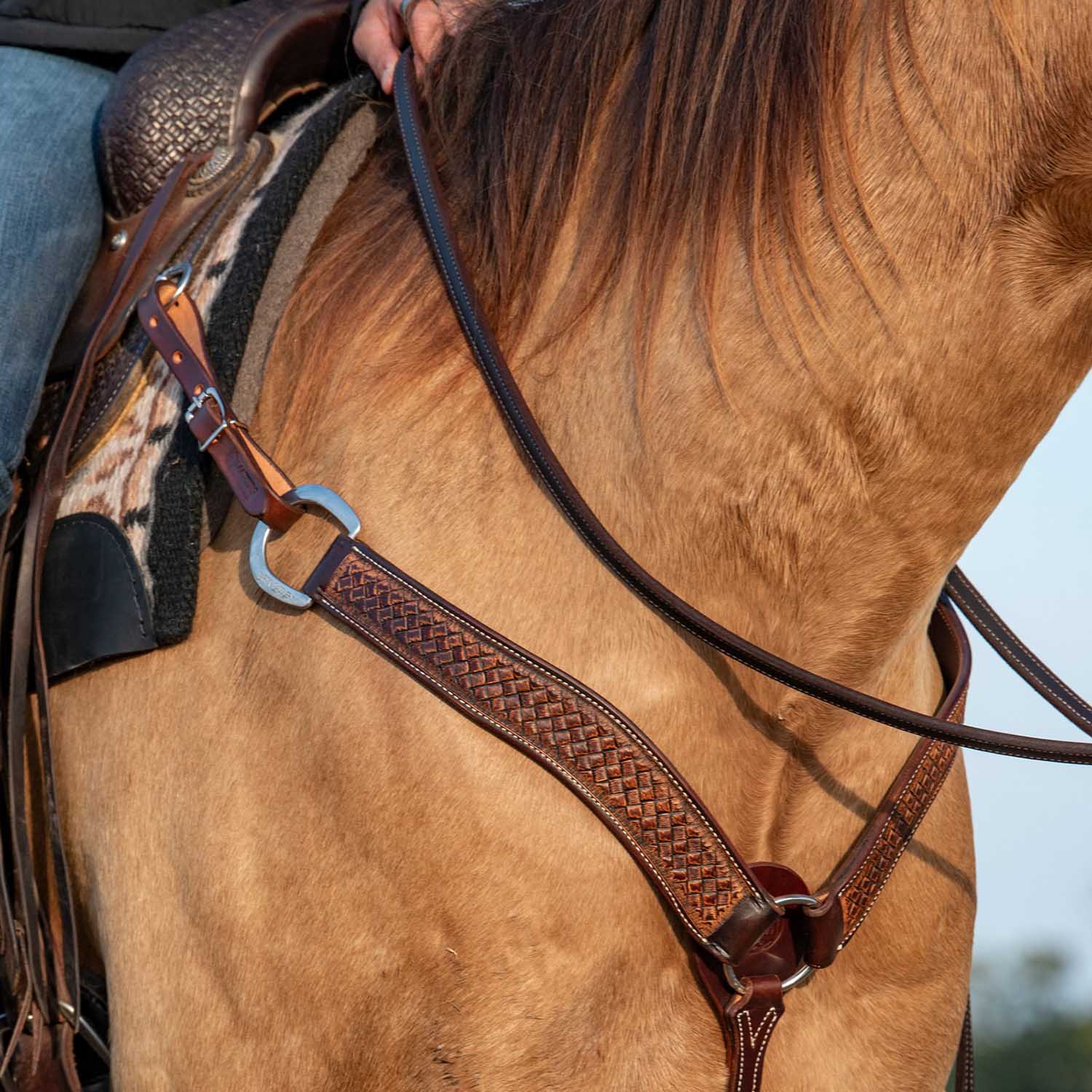 Martin Saddlery 2" Weave Stamped Leather Breast Collar - Image 3
