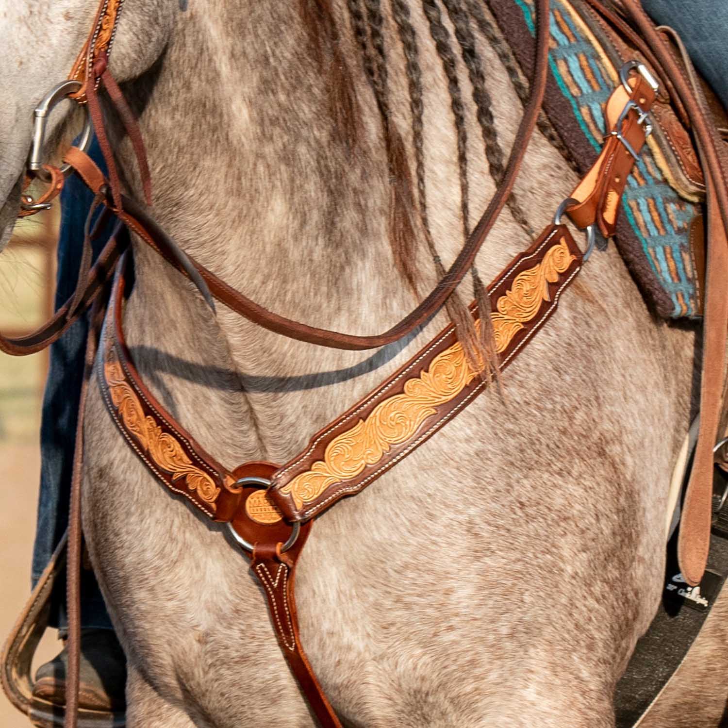 Martin Saddlery 2.5" Leather Breast Collar with Scroll Tooling - Image 3