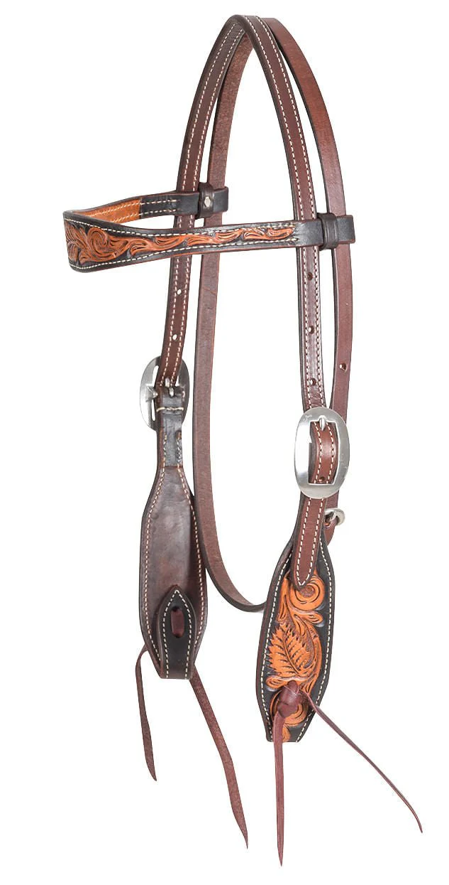 Martin Saddlery Dyed Edge Browband Headstall with Floral Tooling - Image 1