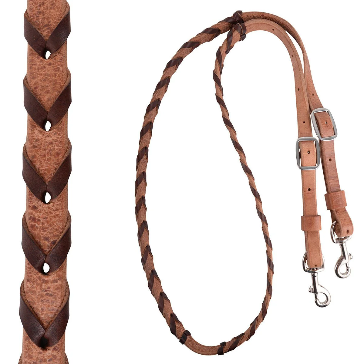 Martin Saddlery Latigo Laced Barrel Rein 3/4-inch Thick Buckle and Keeper Snap Ends, Chocolate - Image 1