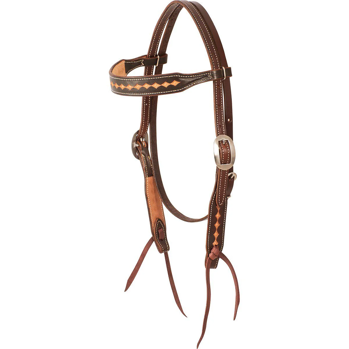 Martin Saddlery Leather Browband Headstall with Dark Framed Diamond Tooling