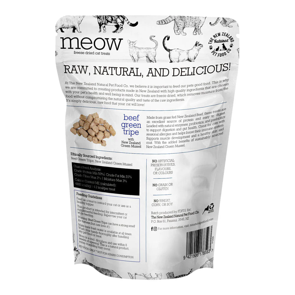 Meow Beef Green Tripe Freeze Dried Treats, 1.4 oz - Image 2