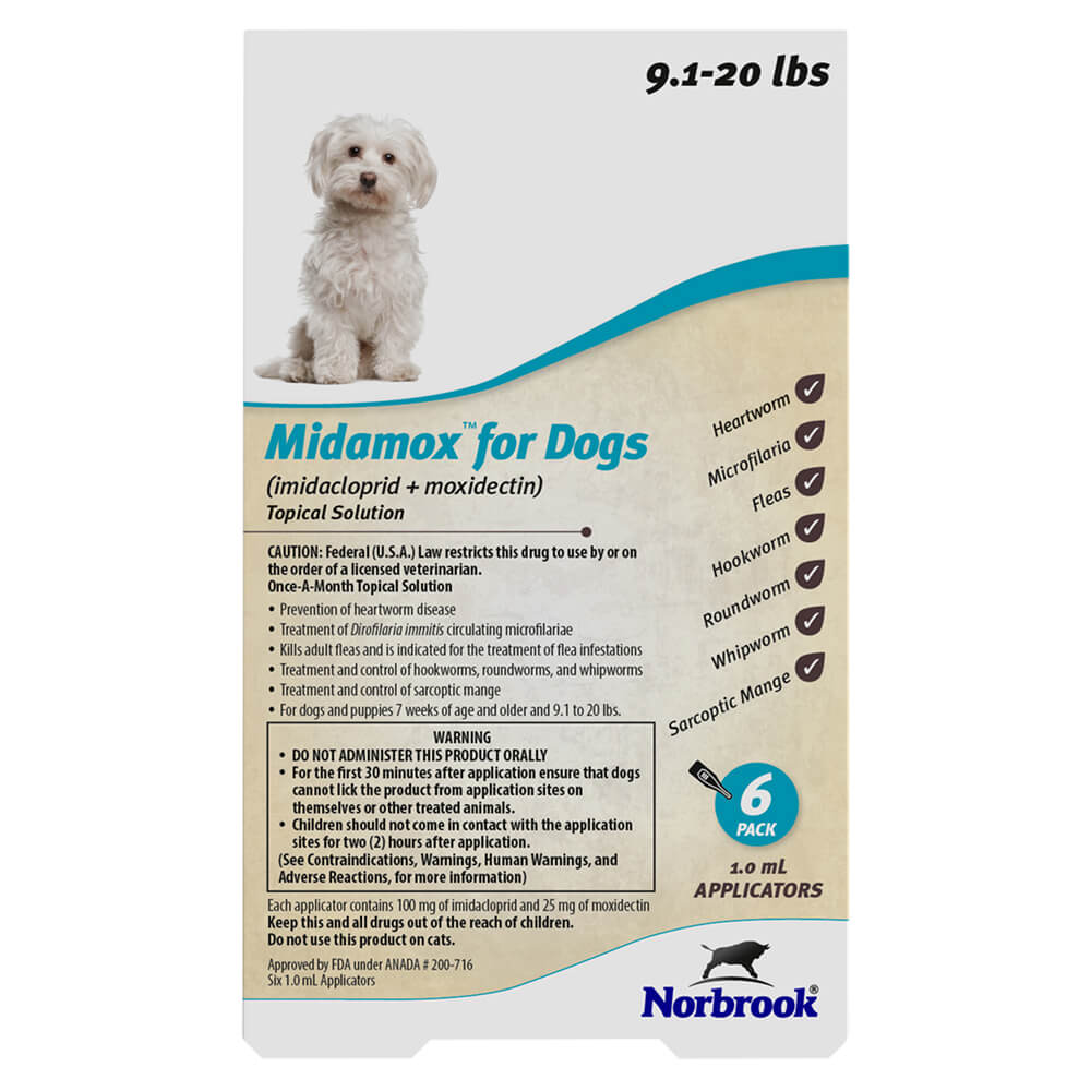 Rx Midamox (imidacloprid + moxidectin) Once-A-Month Topical Solution for Dogs, 6 Pack - Image 1