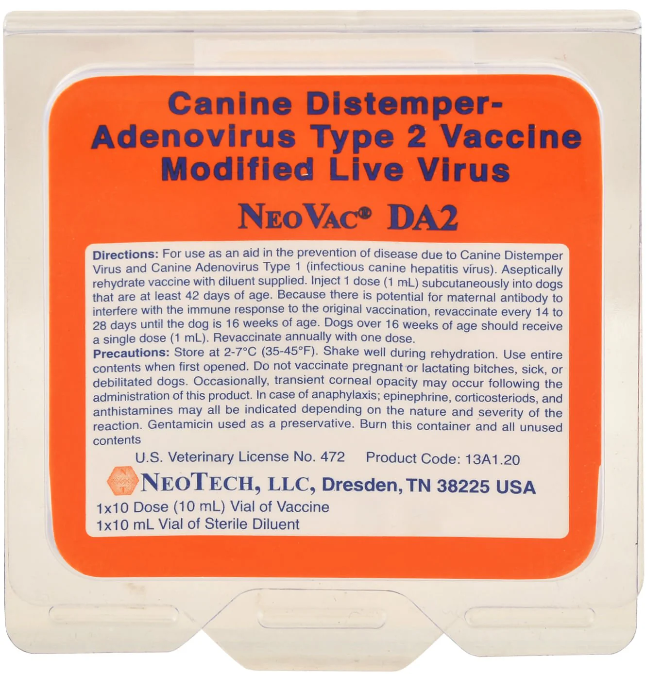 NeoVac DA2 Canine Vaccine – Distemper & Adenovirus Type 2, Modified Live, Puppy & Adult Dogs - Image 1