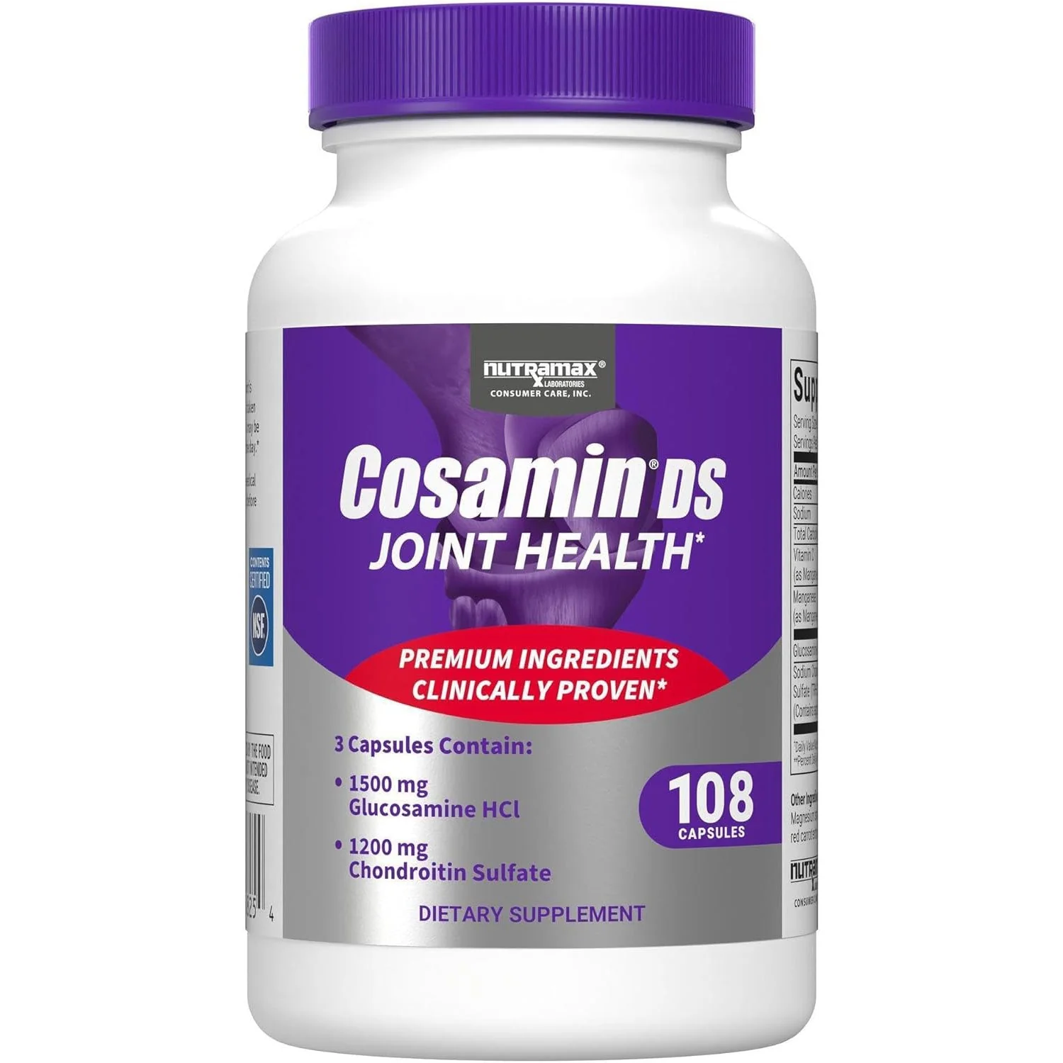 Nutramax Cosamin DS Joint Health Supplement with Glucosamine & Chondroitin for Men’s & Women's Joint Health, 108 Capsules - Image 1