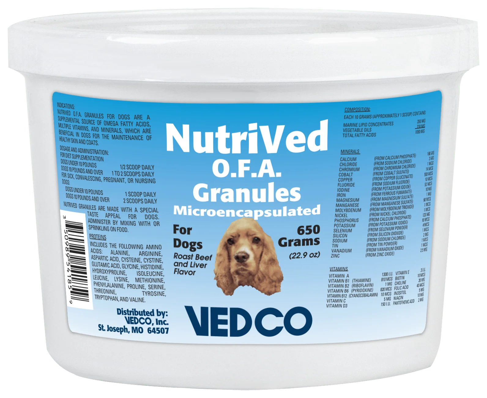 NutriVed O.F.A. Microencapsulated Granule Supplement for Dogs – Roast Beef & Liver, Joint & Skin Support, 650g - Image 1