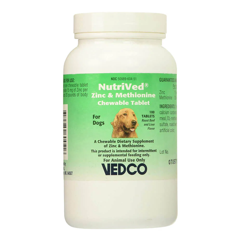 Nutrived Zinc & Methionine Chewable Tablets for Dogs, 15mg, 100ct - Image 1