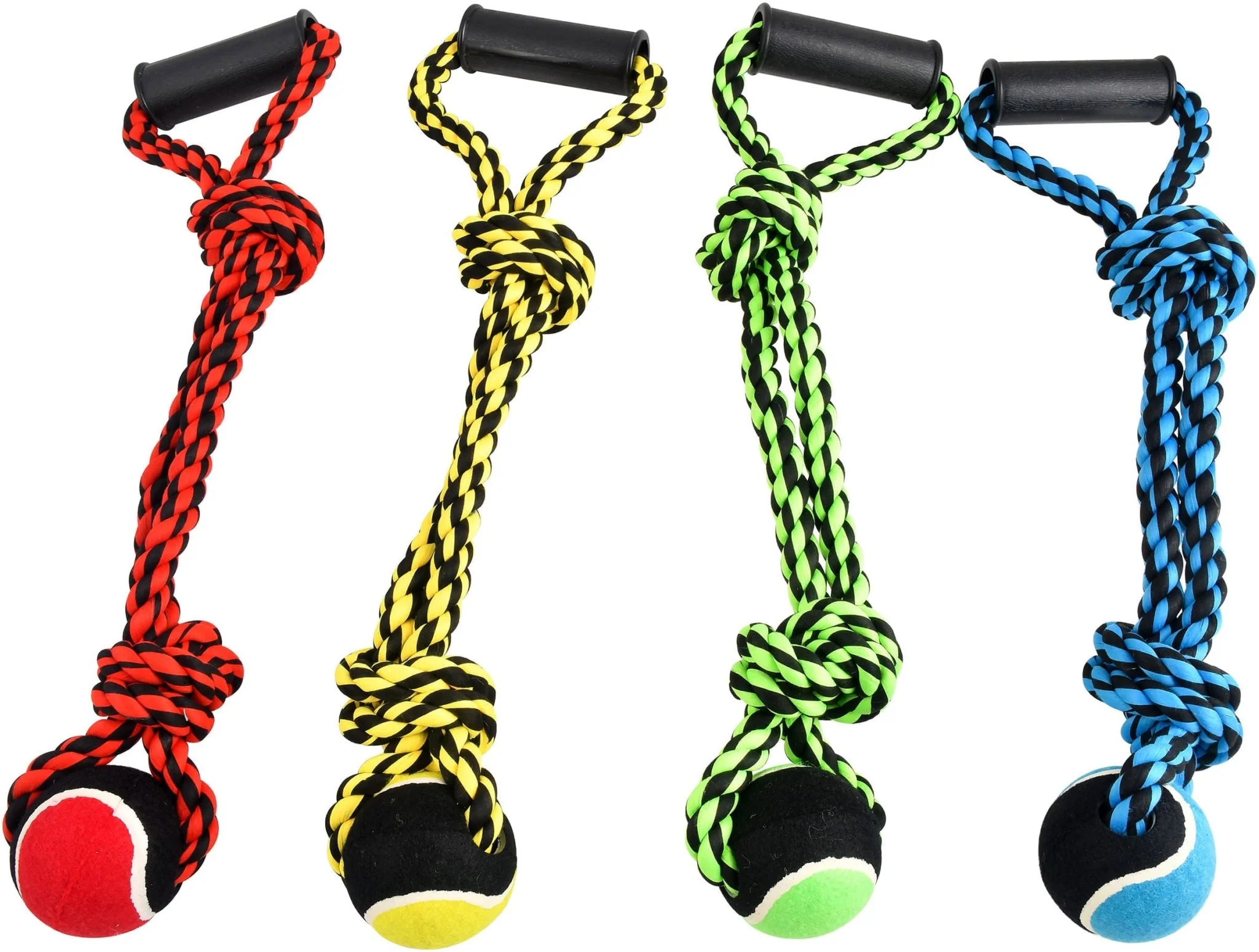 Nuts For Knots 2 Knot Rope Tug with Handle and Tennis Ball, 20" (Assorted Colors, 1 Count) - Image 1